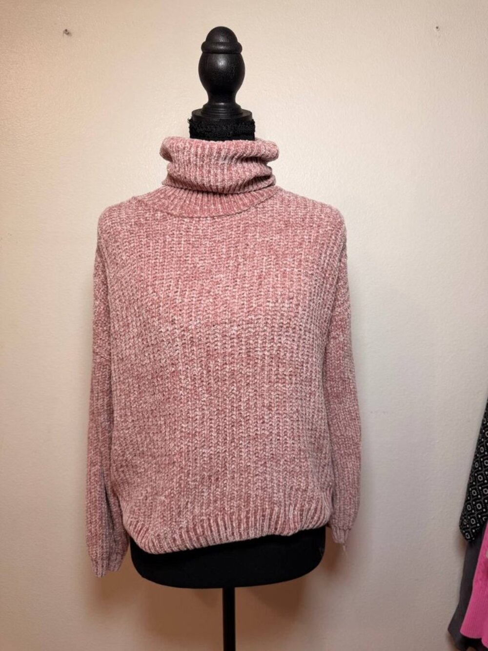 Pink Rose Chenille Turtleneck Sweater Fall Cozy Soft Blush Style